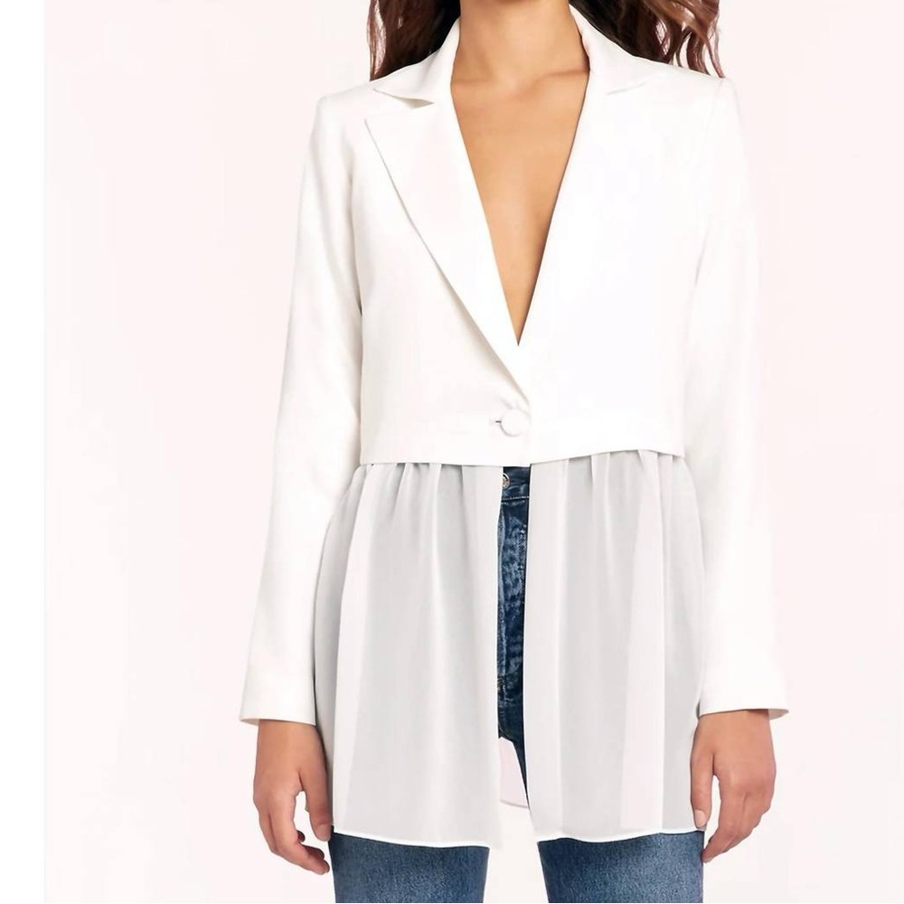 Amanda Uprichard Jonas Sheer Bottom Blazer in Ivory